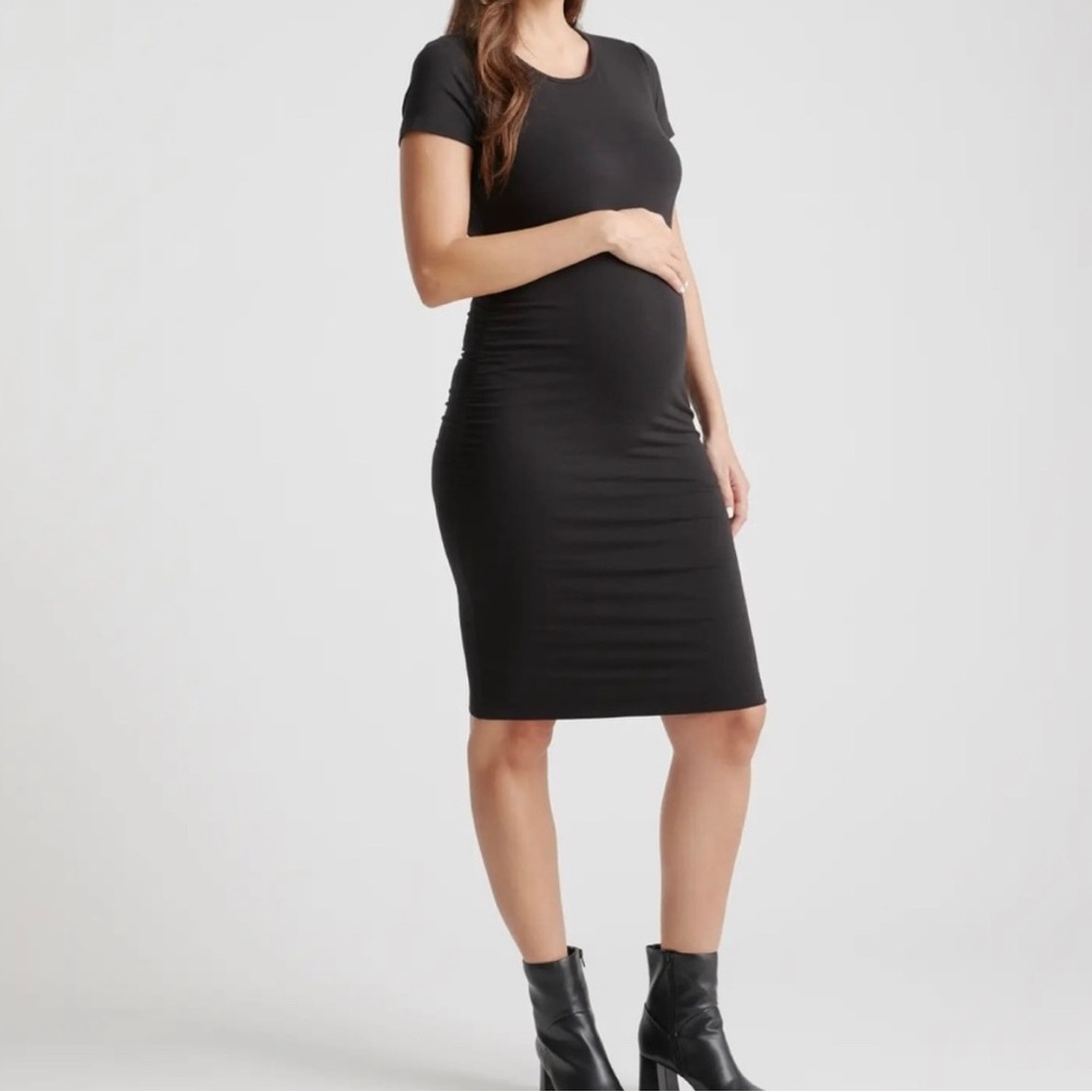 Quince Black Tencel Jersey Ruched Maternity Dress